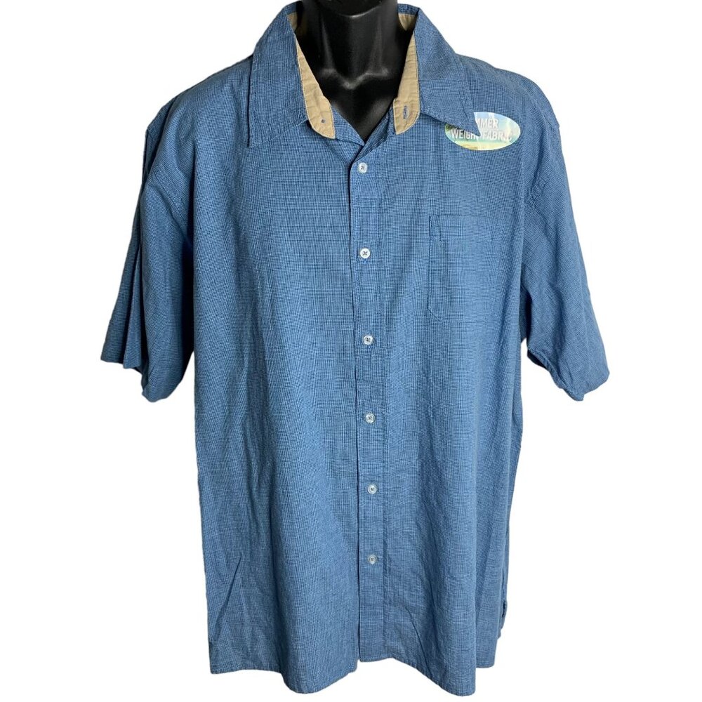 Wrangler Button Up Camp Shirt 2XL Blue Check Pocket Short Sleeves Collar NEW
